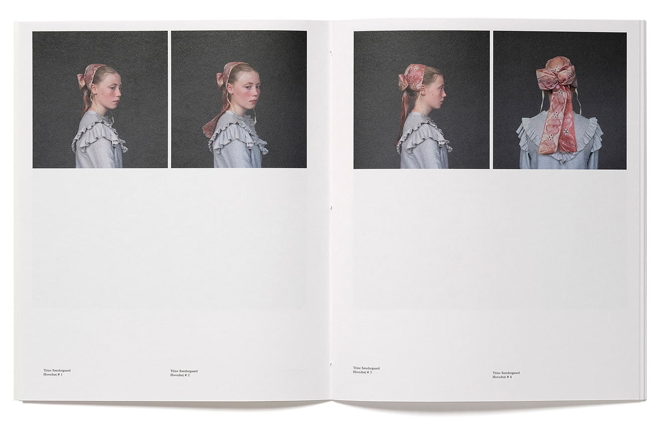 Spread from with series of portraits from the book Hovedtøj by Trine Søndergaard